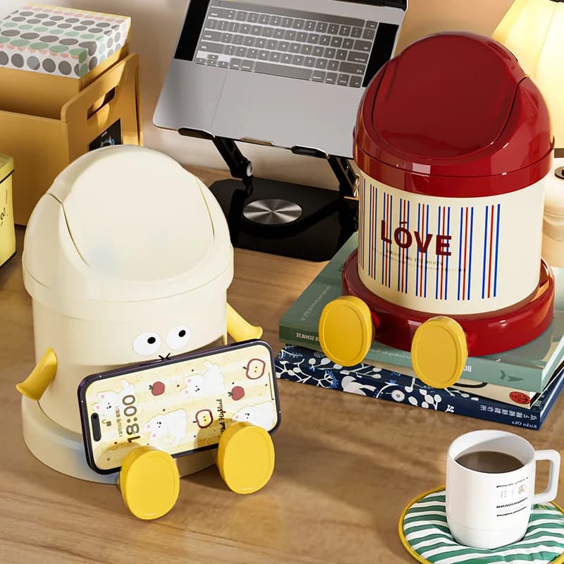 Desktop Trash Can Household Mini Cute Dining Table Office Bedroom Dormitory Small Covered Coffee Table Storage Bucket