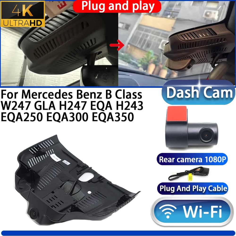 DVR 4K UHD camera for Mercedes Benz Dashboard Class B W247 GLA H247 EQA H243 EQA250 EQA300 EQA350, Video Plug and Play Recorder