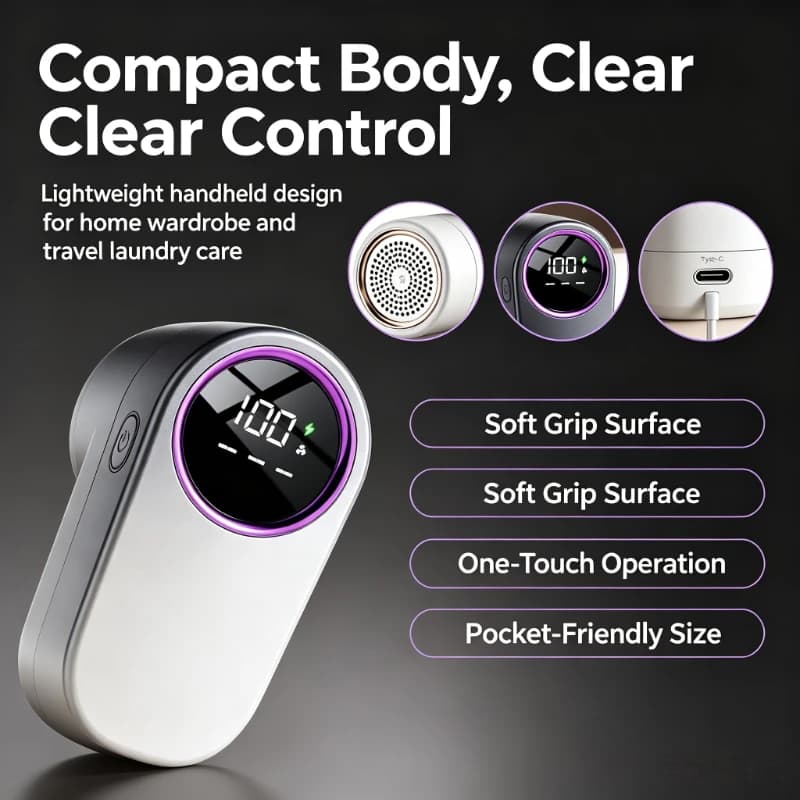 Compact Rechargeable Lint Remover Electric Fabric Shaver Sweater Defuzzer for Clothes Portable Home Travel Use
