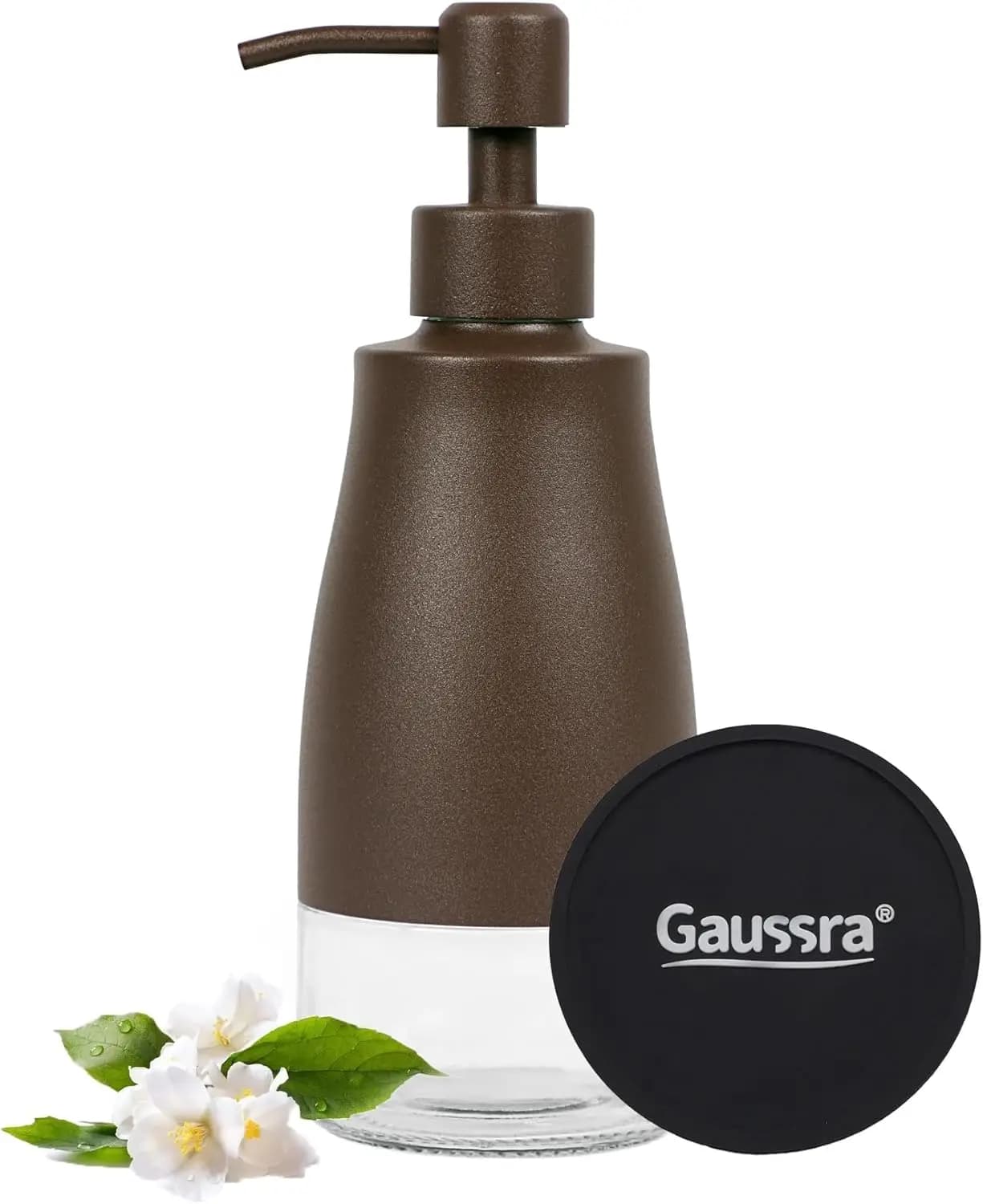 Dispenser di Sapone Liquido in Acciaio Inox con Sottobicchiere e Adesivi, Ricaricabile per Bagno e Cucina (11OZ/320ML)