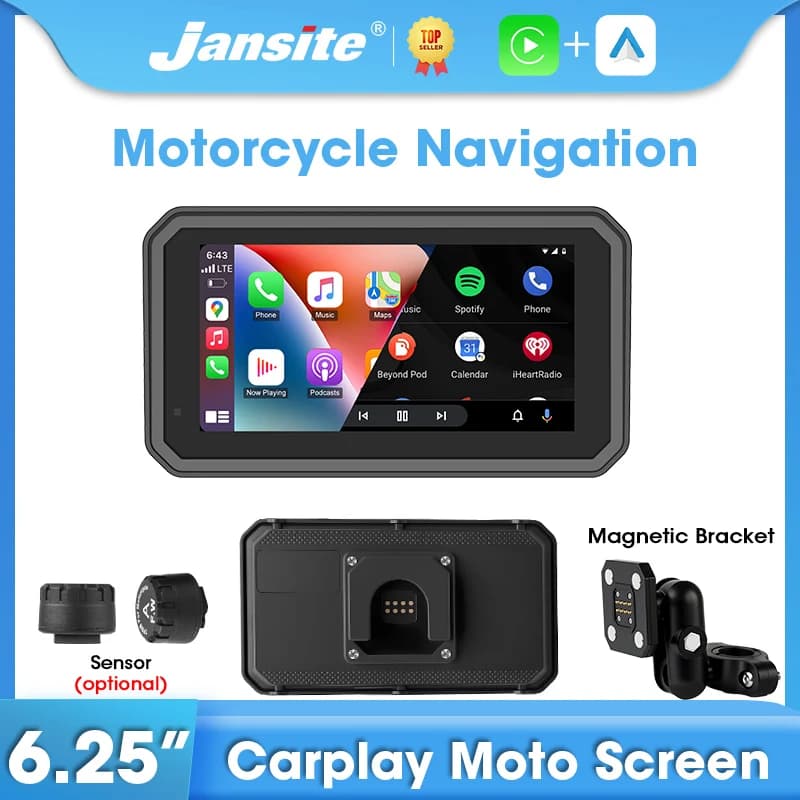 Jansite 6.25 "Schermo Carplay Per Moto Android Auto Navigazione GPS Motorrad Casco Bluetooth aggiungere Montaggio Magnetico Sensore TPMS