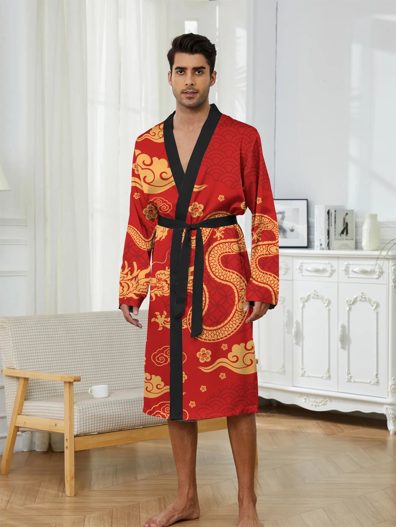 1pc Men's Robes 2026 Spring Dressing Gown Graphic Bathrobe for Man 3DPrinted Funny Pajamas Robes Quick Drying Polyester