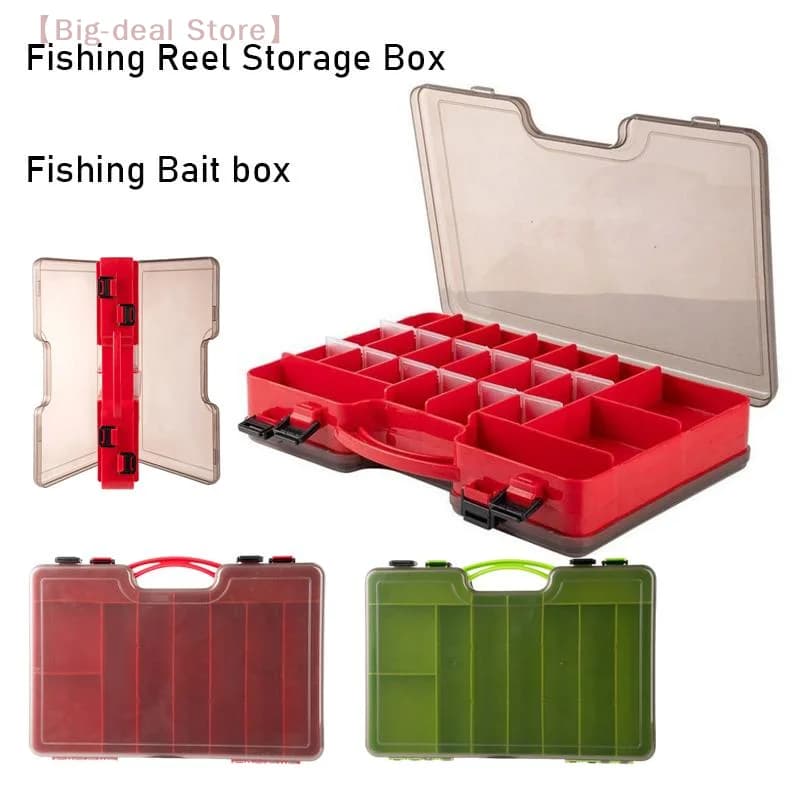 【M】Double-Layer Large Capacity Bait Box Fishing Reel Storage Box W Lock Fishing Tackle Organizer Store Protect Fishing Equipment