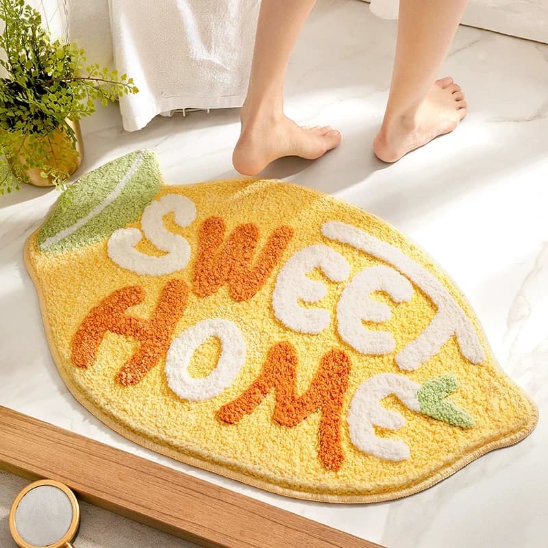 Tappetino da bagno a forma di limone - Tappeto da bagno assorbente antiscivolo in microfibra floccata - Arredamento da bagno morbido e confortevole lavabile in lavatrice