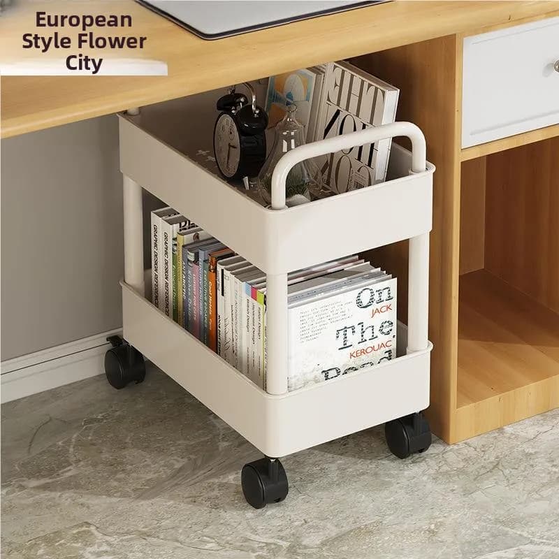 Mobile Bookshelf under Desk Standing Simple Home Use Small Cart Book Cabinet Bookcase with Wheels Easy to Move Storage Organizer