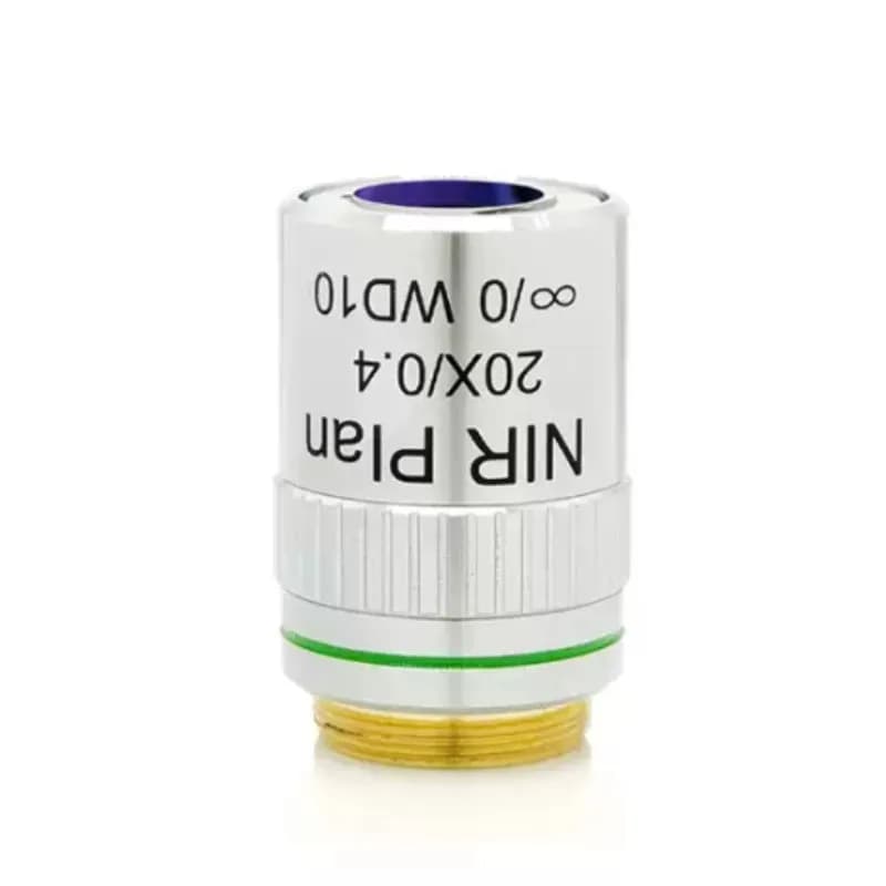 Obiettivo per Microscopio a Secco 20X NIR Laser, Correzione Acromatica Infinita, Distanza Parafocale 45mm, per Applicazioni Metallurgiche