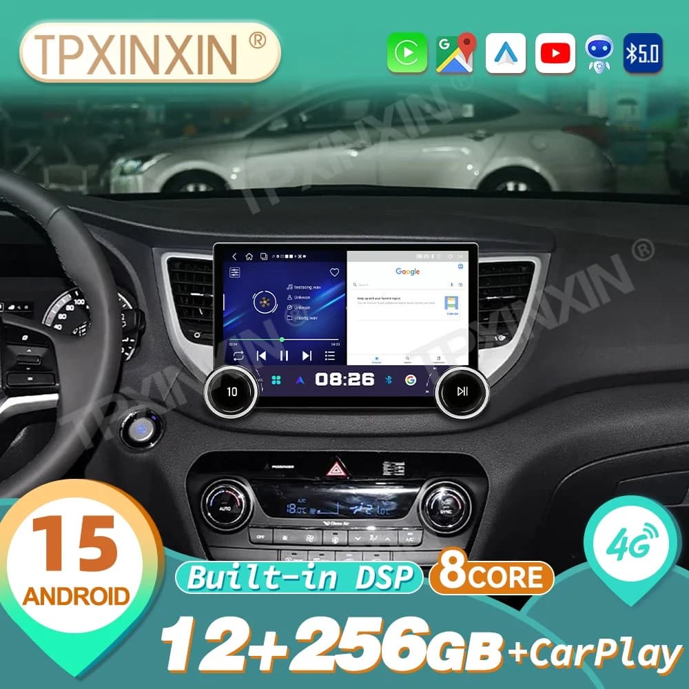 For Hyundai Tucson IX35 2009-2015 Android 15 Car Stereo Wireless CarPlay GPS Navigation DSP IPS Touch Screen 4G WiFi AHD OEM Fit