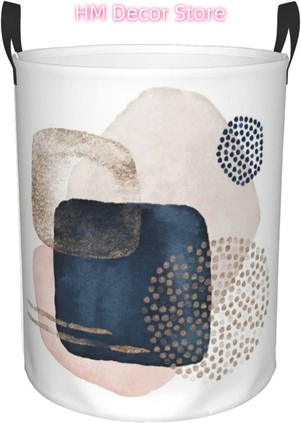Abstract Watercolor Pink Blue Geometric Laundry Basket with Handle Waterproof Collapsible Cloth Hamper Round Storage Basket for