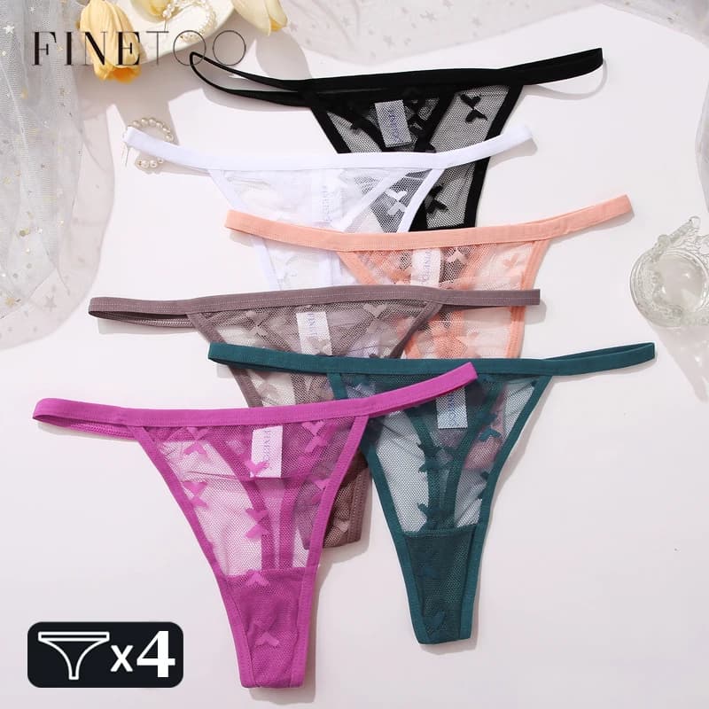 FINETOO 4 pz/set perizoma in pizzo Sexy mutandine Bikini a vita bassa S-XL mutande perizoma in pizzo confortevole biancheria intima T-Back
