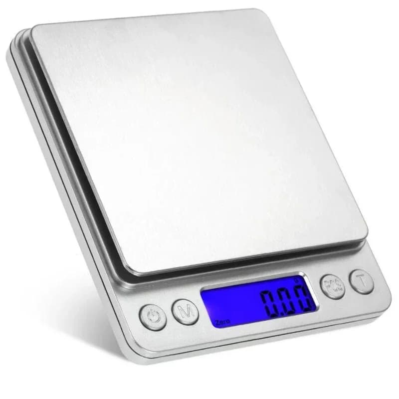 Pocket case Digital scale Electronic balance 3 kg 0.1 g / 500 g 0.01 g Jewelry balance Kitchen scale for food Silver with 2 trays
