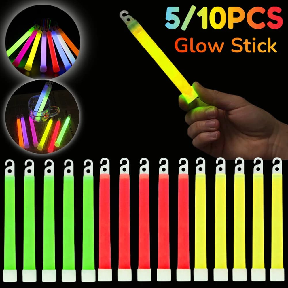 5-30PCS LED Glow Stick 6 pollici bastoncini luminosi militari con gancio Outdoor Emergency Glow In The Dark Concert Party Light Sticks
