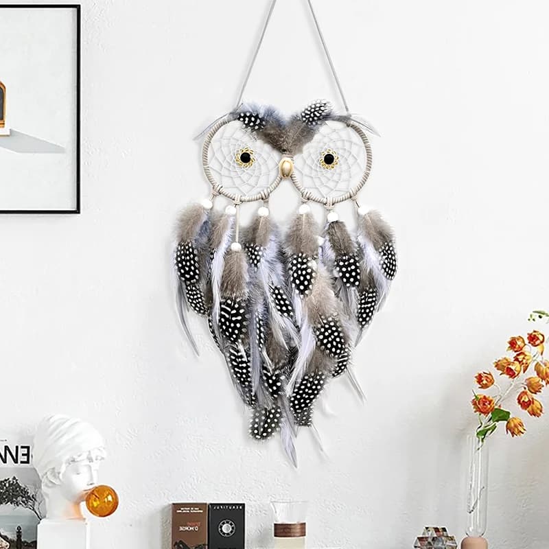 Handcrafted Owl Dream Catcher Wind Chimes Nordic Living Room Wall Hanging Ornaments Birthday Festival Holiday Gifts Home Decor