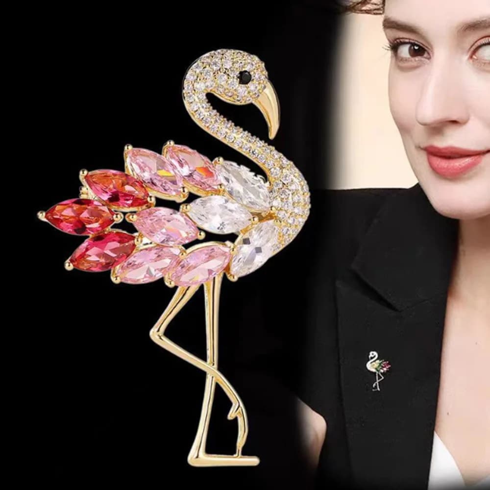 Creative Zircon Red-crowned Crane Brooch, Niche Design Women's Anti-Exposed Pin, High Luxury Scarf Buckle, Suit Accessories