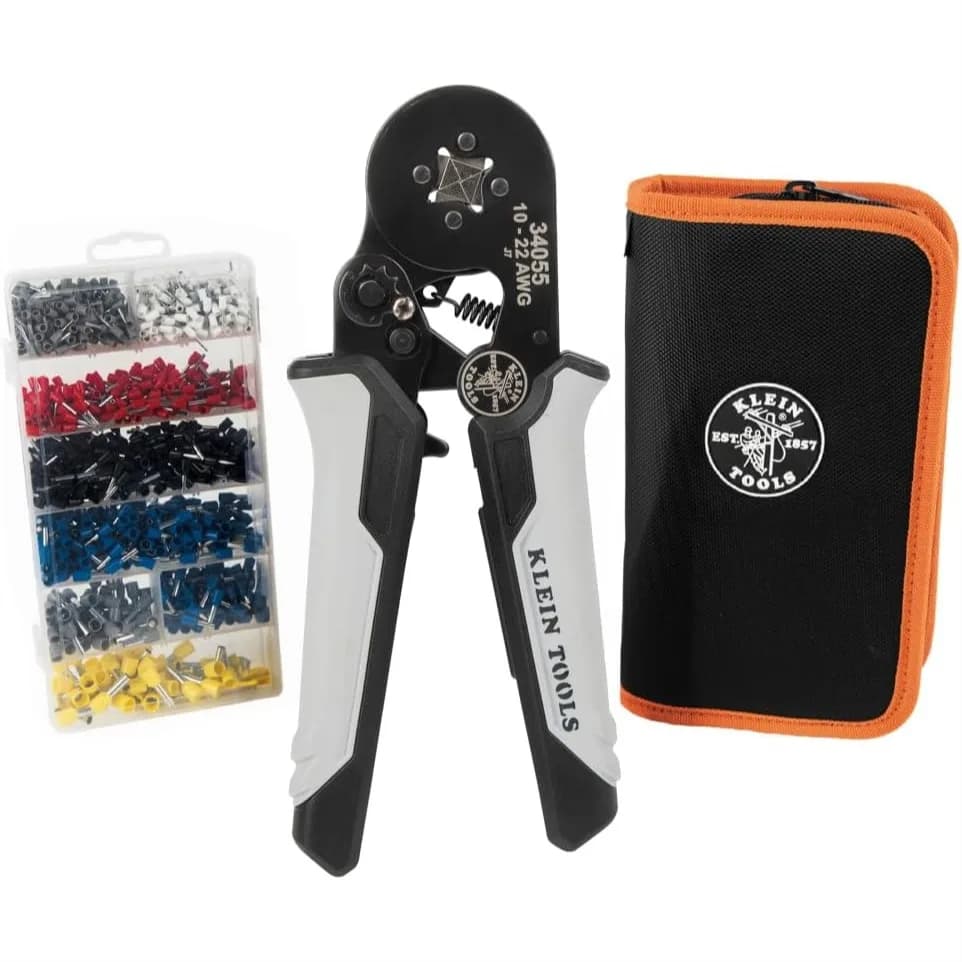 Set di Pinze Crimpatrici a Cricchetto per Terminali Quadrati, Kit da 1200 Pezzi per Terminali da 10-22 AWG con Custodia Morbida per Elettricisti