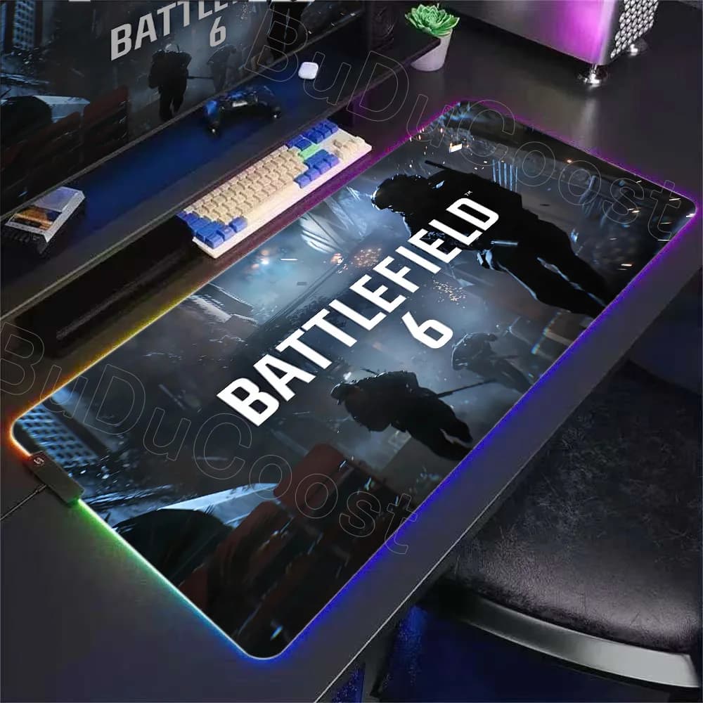 Nuovo Gamer RGB Tappetino da scrivania Retroilluminazione B-Battlefield 6 Tappetino per mouse Retroilluminazione Led Tappetino per mouse Configurazione Accessori da gioco Tappetino per mouse grande