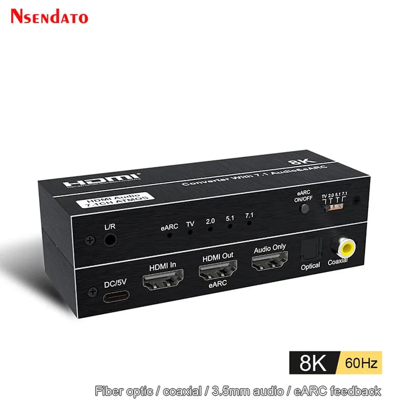 Convertitore Estrattore Audio HDMI eARC 8K 60Hz, Convertitore Audio HDMI 2.1 4K 120Hz con Supporto Dolby Atmos 7.1CH per PS5, Xbox, DVD, TV Box