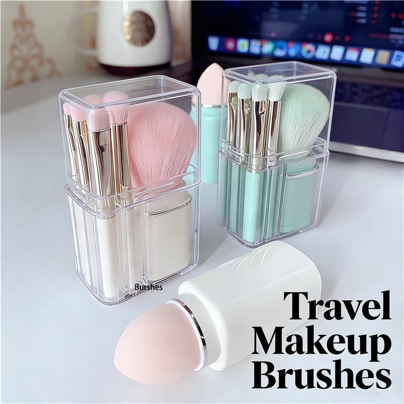 Brush for Make-up 8 in 1 Beauty Blender Mini Travel, Brush for Blush, Fondotinta, Ombretto, Powder, Eyebrow, Portable with Case