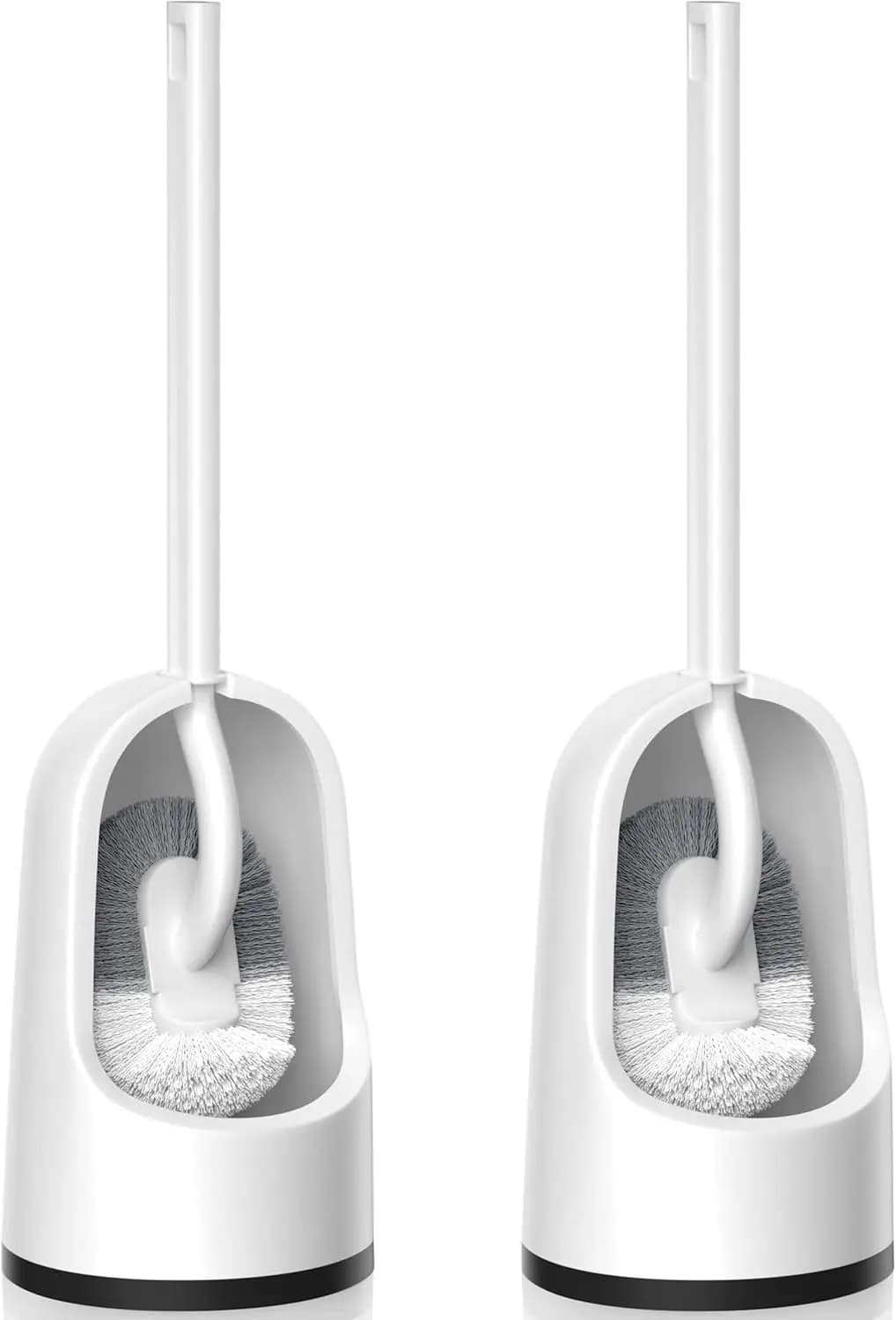 Toilet Brush, 2 Pack Toilet Brush and Holder Set with Durable Curved BristlesToilet Scrubber, Toilet Bowl Brush with Extra Long Handle,Toilet Cleaner with Caddy for Bathroom Deep Cleaning (2, White)