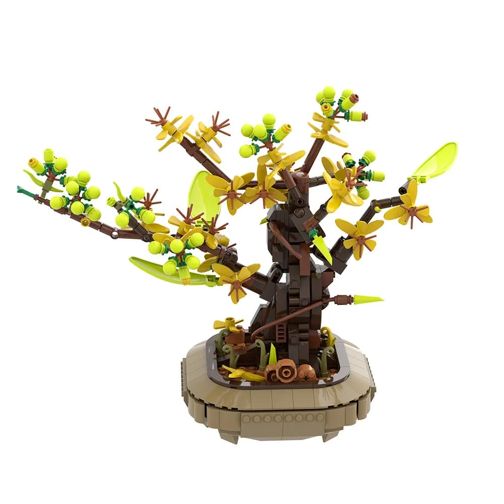 Gobricks MOC Apricot Bonsai Building Blocks Four Season Plants And Flowers Bricks diy Assembled Decorative Toy Children Gift