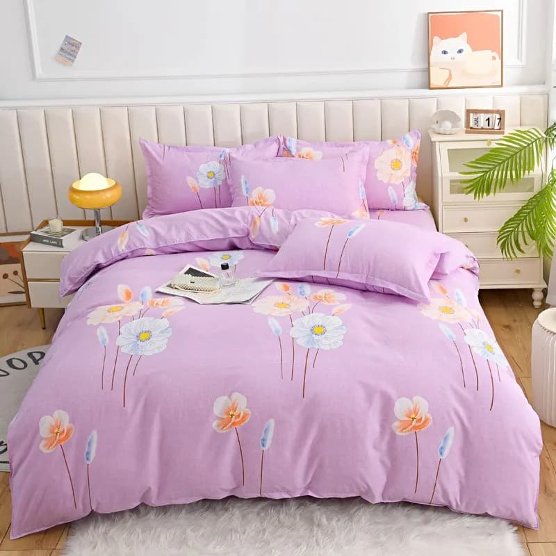 Set di Biancheria da Letto Floreale Viola 4 Pezzi, Lenzuola Morbide e Traspiranti con Copripiumino, Federe e Lenzuolo, Misure Full/Queen/King