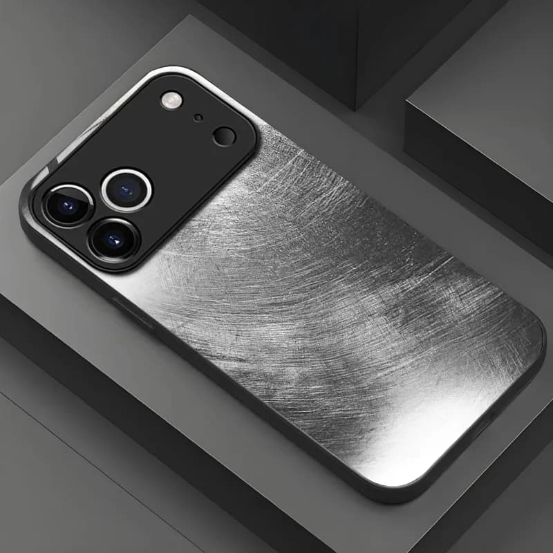 Silver black brushed pattern glass phone case suitable for iPhone 17 16 15 14 13 12 11 Pro/Max/Plus anti drop and shockproof