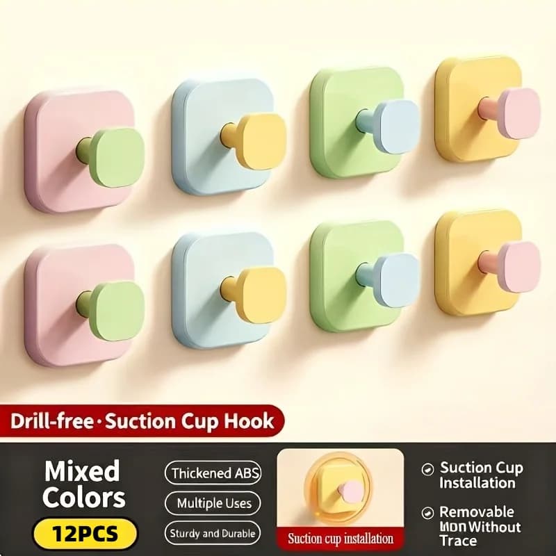 Set di 12 Ganci Adesivi Dopamine, Ganci Senza Foratura per Bagno, Appendiabiti/Cappelli da Parete o Retroporta