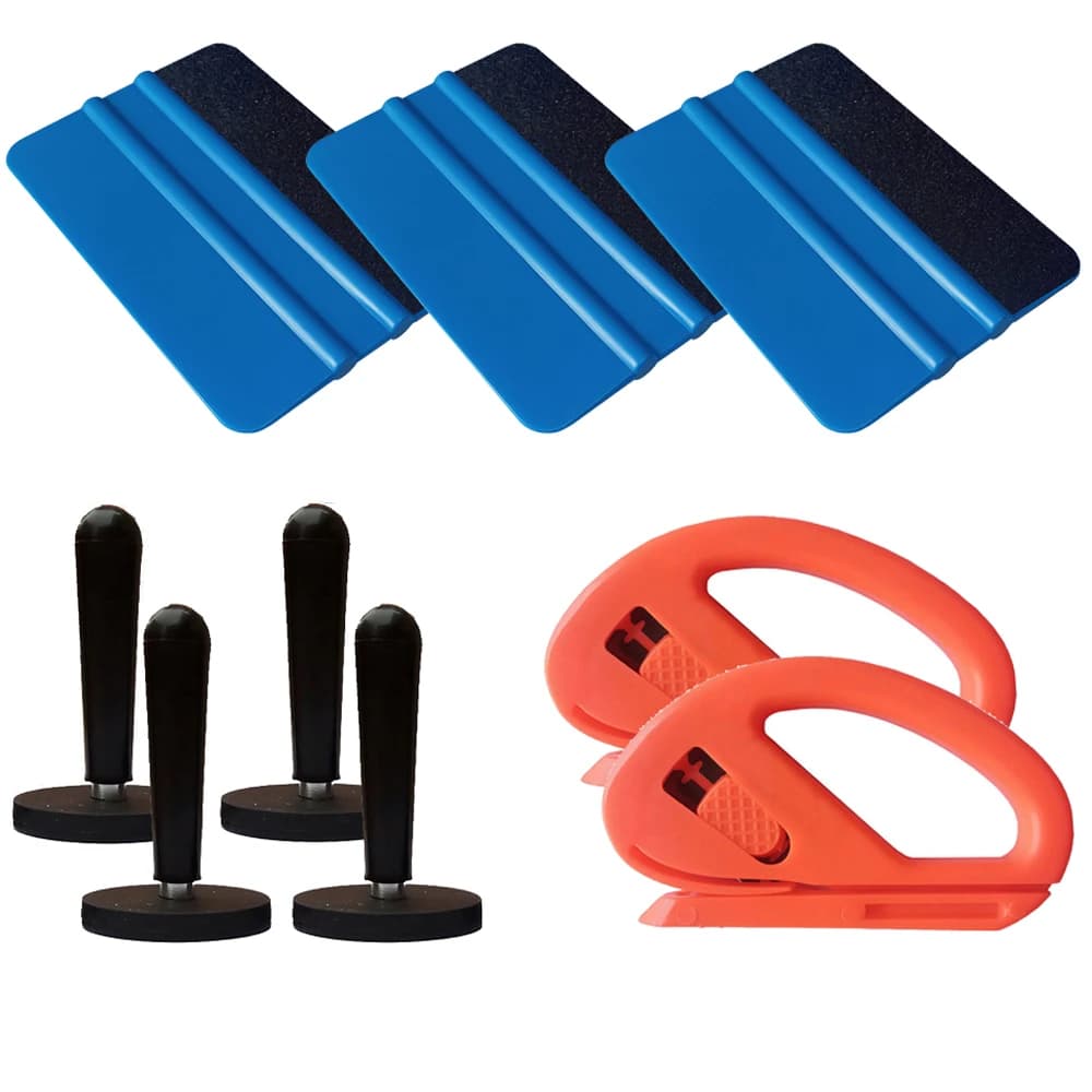 Set di 9 Raschietti per Wrapping Auto con Supporti Magnetici, Strumenti per Installazione di Pellicole in Vinile, Adesivi e Tinte per Finestrini