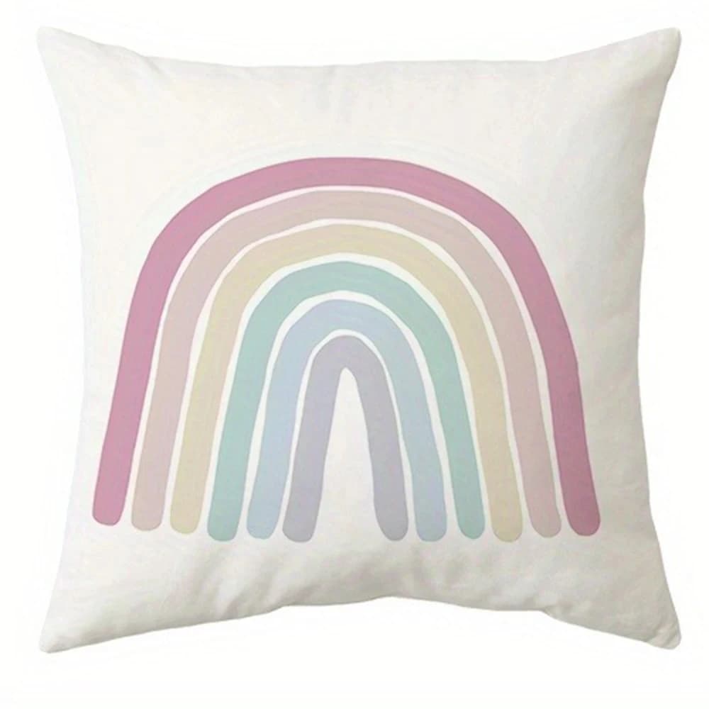 Printed pillow case with rainbow star pattern and sun, decoration for living room, sofa, home, without pillow core