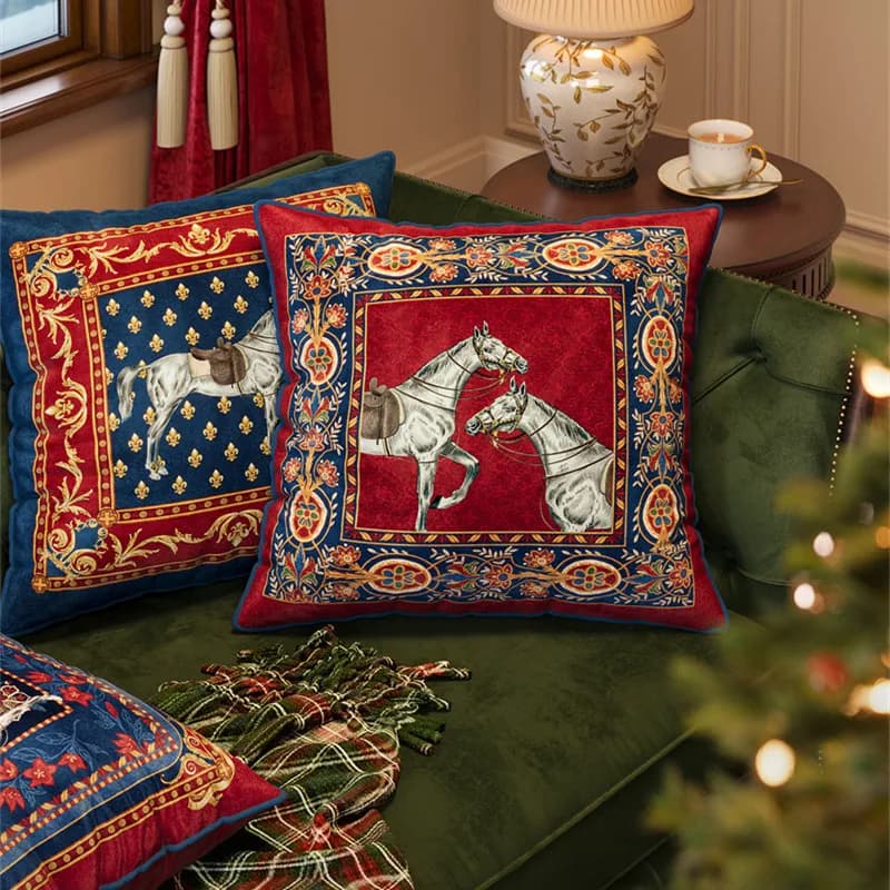 Horse cushion cover 2025 New Year's Luxury Federation Shell Red Fortunato Decorative Rich for the home for foam sofa bed Auto Square 45x45 cm