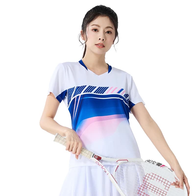 Badminton Training Tee Women Summer Table Tennis 3D Print Jersey Quick Dry Breathable Sports Gym V Collar Golf Short Sleeve