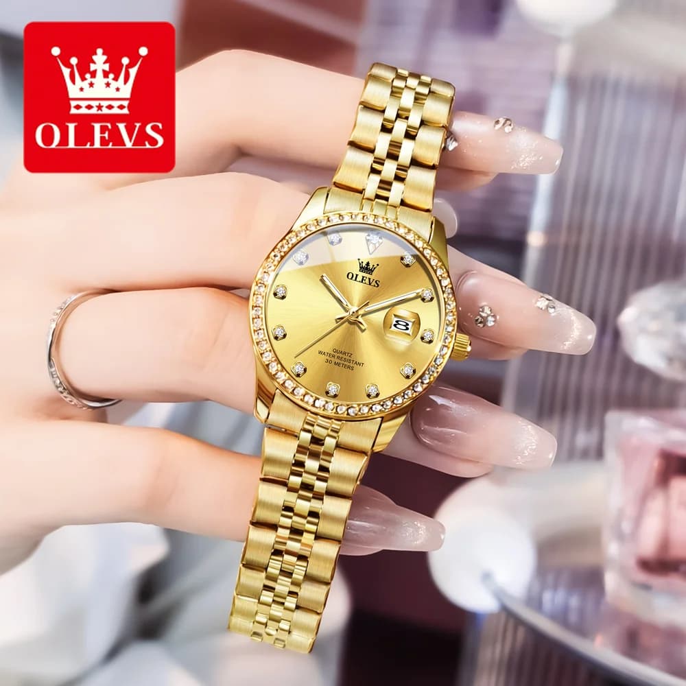 OLEVS Orologio elegante di lusso superiore per donna Orologio da donna impermeabile con data luminosa Orologio da donna al quarzo in acciaio inossidabile Ragazza Reloj