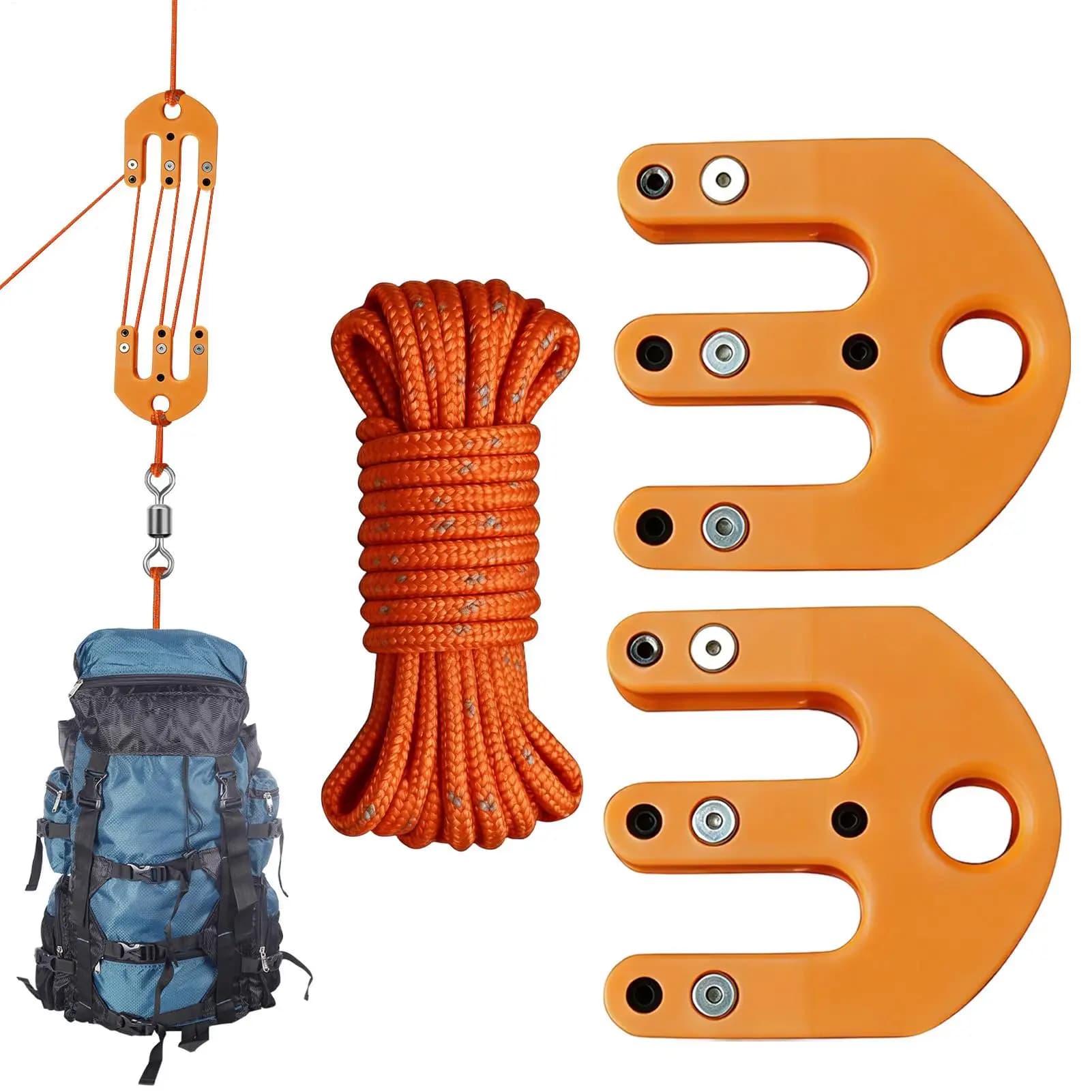 Sistema di pulegge in nylon per sollevamento e trazione, resistente alle intemperie, portatile, per caccia e preparazione del macero sul campo