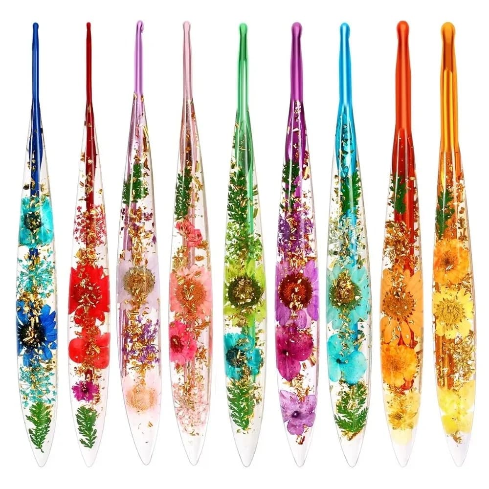 Useful Floral Resin Grips Crochet Hook Non-Slip 2.0-6.0mm Weave Needle Yarn Knitting Knitting Tools DIY Weaving Tools Beginners