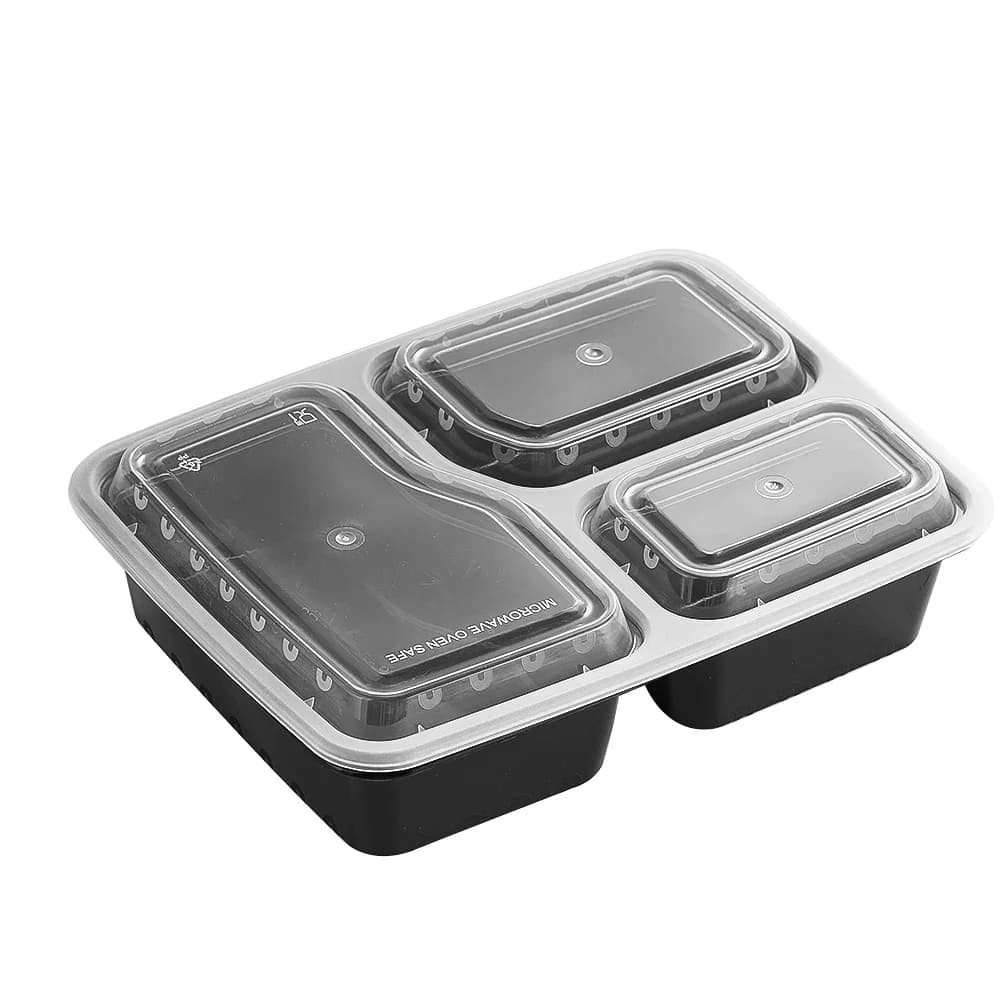 Confezione da 7 contenitori per la preparazione dei pasti a 3 scomparti Bento Box per alimenti extra spesso con coperchio in plastica impilabile per microonde, lavabile in lavastoviglie