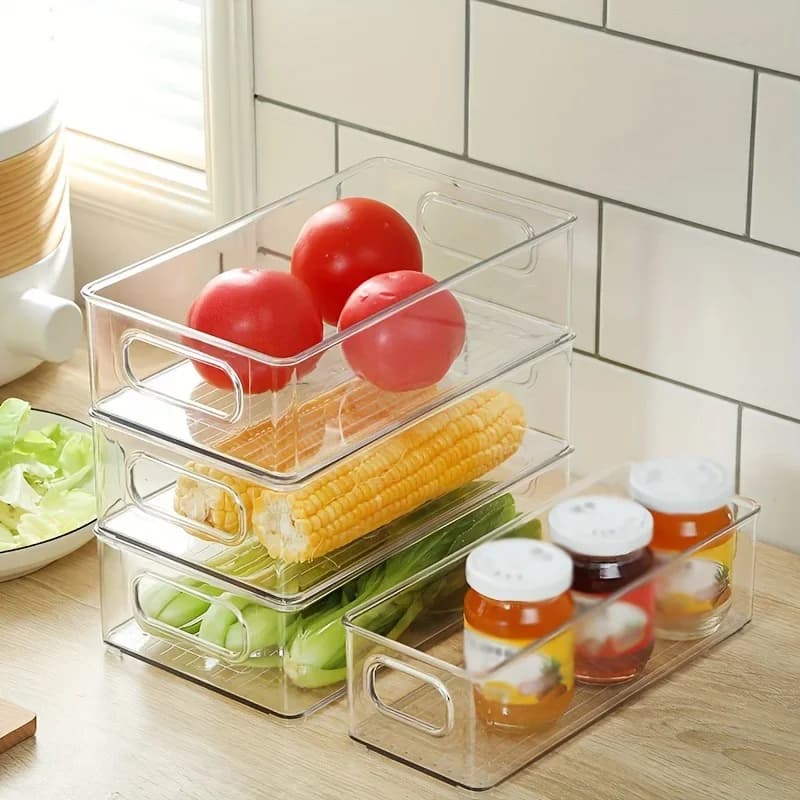 Transparent Refrigerator Storage Box With Handle Food Grade Plastic Rectangle Container For Fruit Vegetable Food Organizer