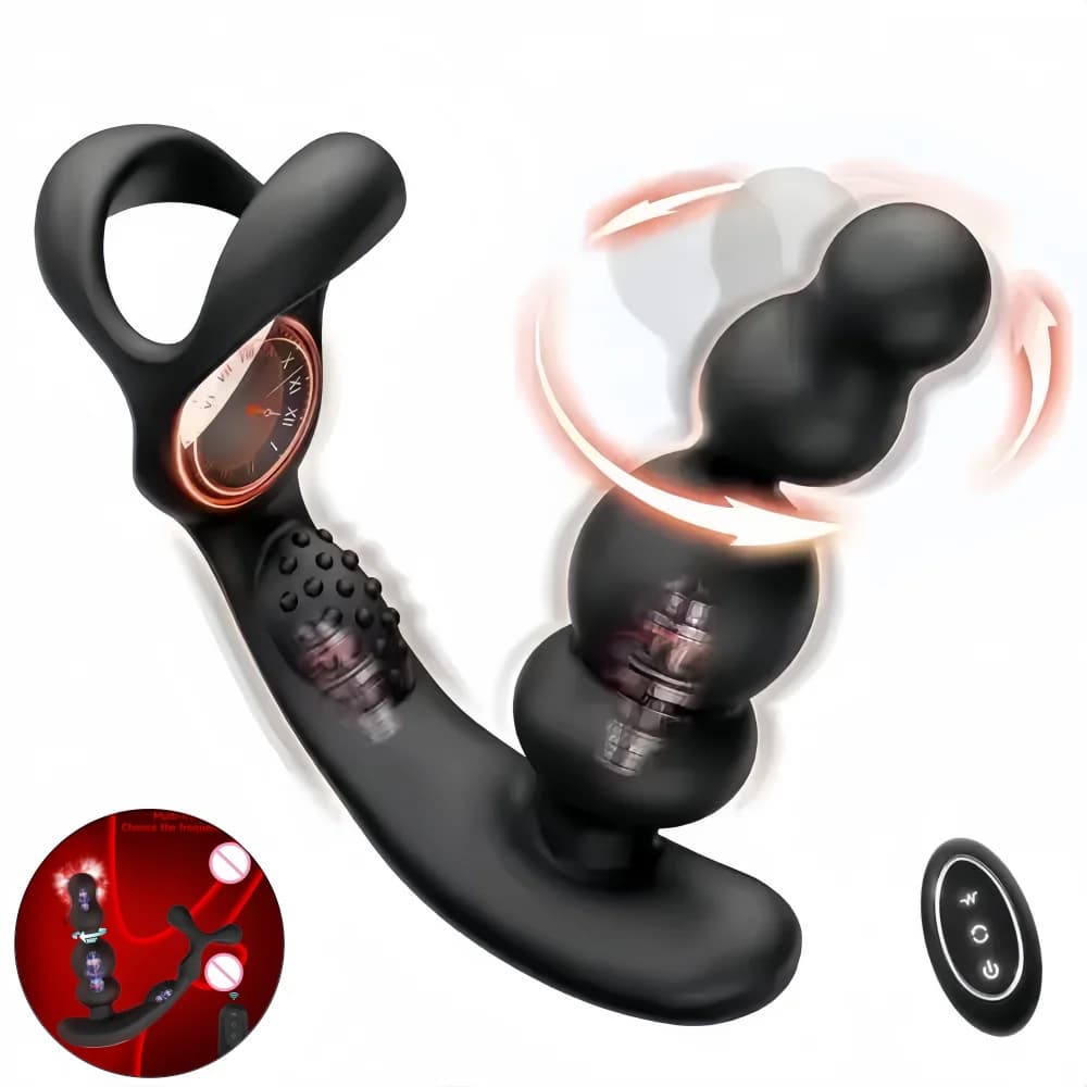 360 ° Perline anali rotanti Massaggiatore prostatico maschile con anello per il pene Butt plug vibrante vibratore anale telecomandato giocattolo per adulti da uomo