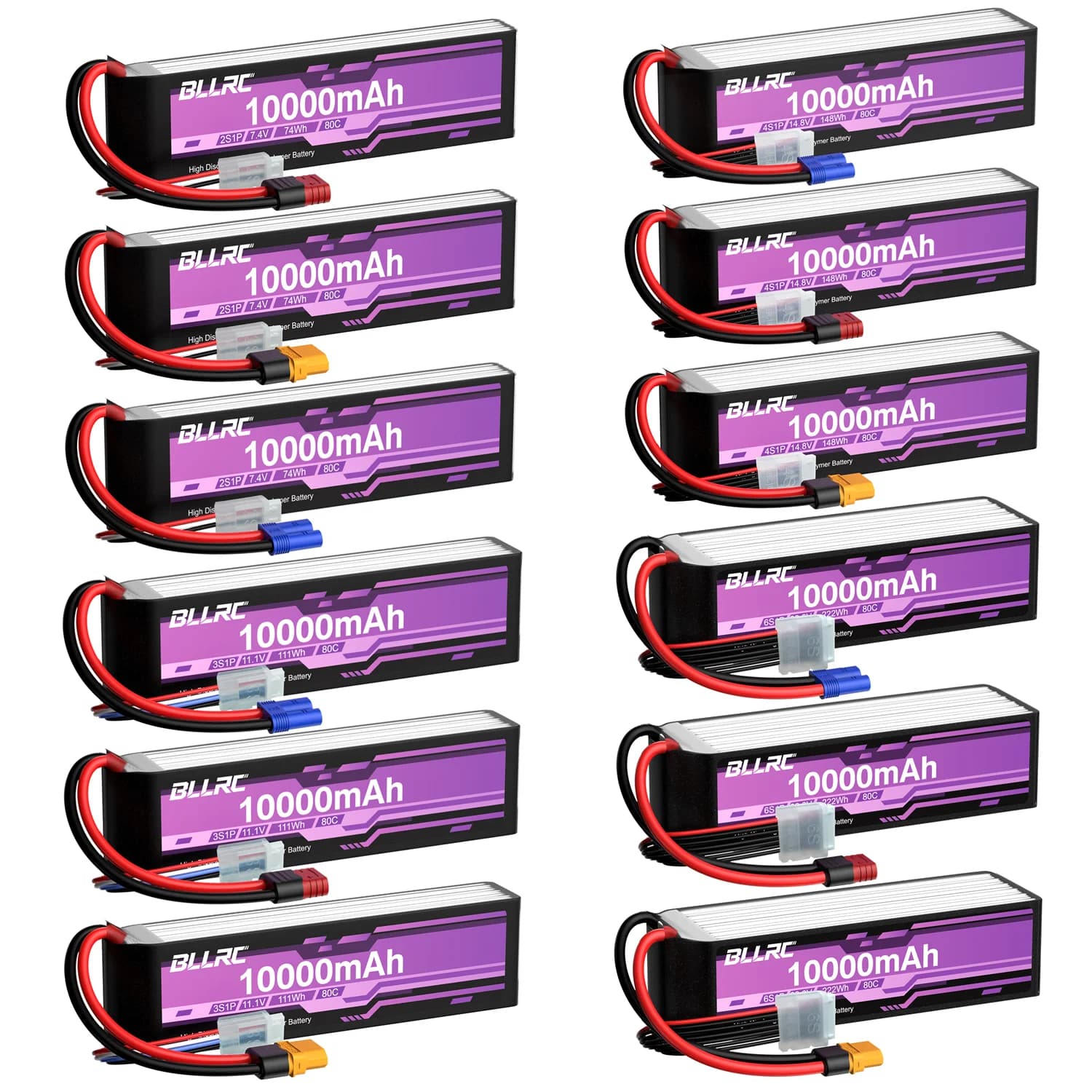 BLLRC 7.4V/11.1V /14.8V/22.2V 10000mAh Lipo Battery 2S/3S/4S/6S 80C With T/XT60/EC5 Plug For RC Truck,Off-Road Vehicle,RC Drone