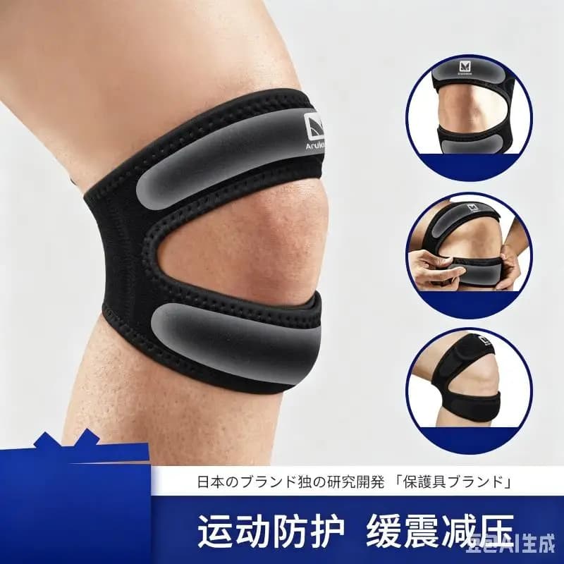 Knee Patella Strap With Polyester Fiber Shock Absorption 4-Way Compression For Sports Running Hiking