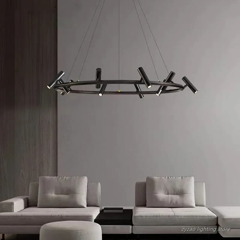 Lampadari a LED ad anello minimalista Lampada spot regolabile in metallo nero Lampada a sospensione per soggiorno Sala da pranzo Lampada da salotto per cucina