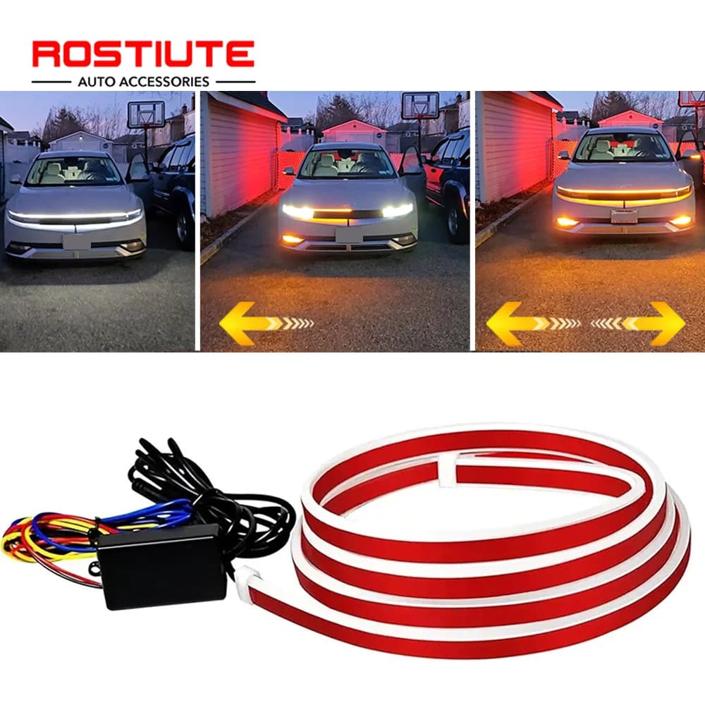 LED Strip Auto Dynamic with Sliding Direction Indicator, Flexible Light for Hood, Double Color Switchable, LED Day Lights 12V