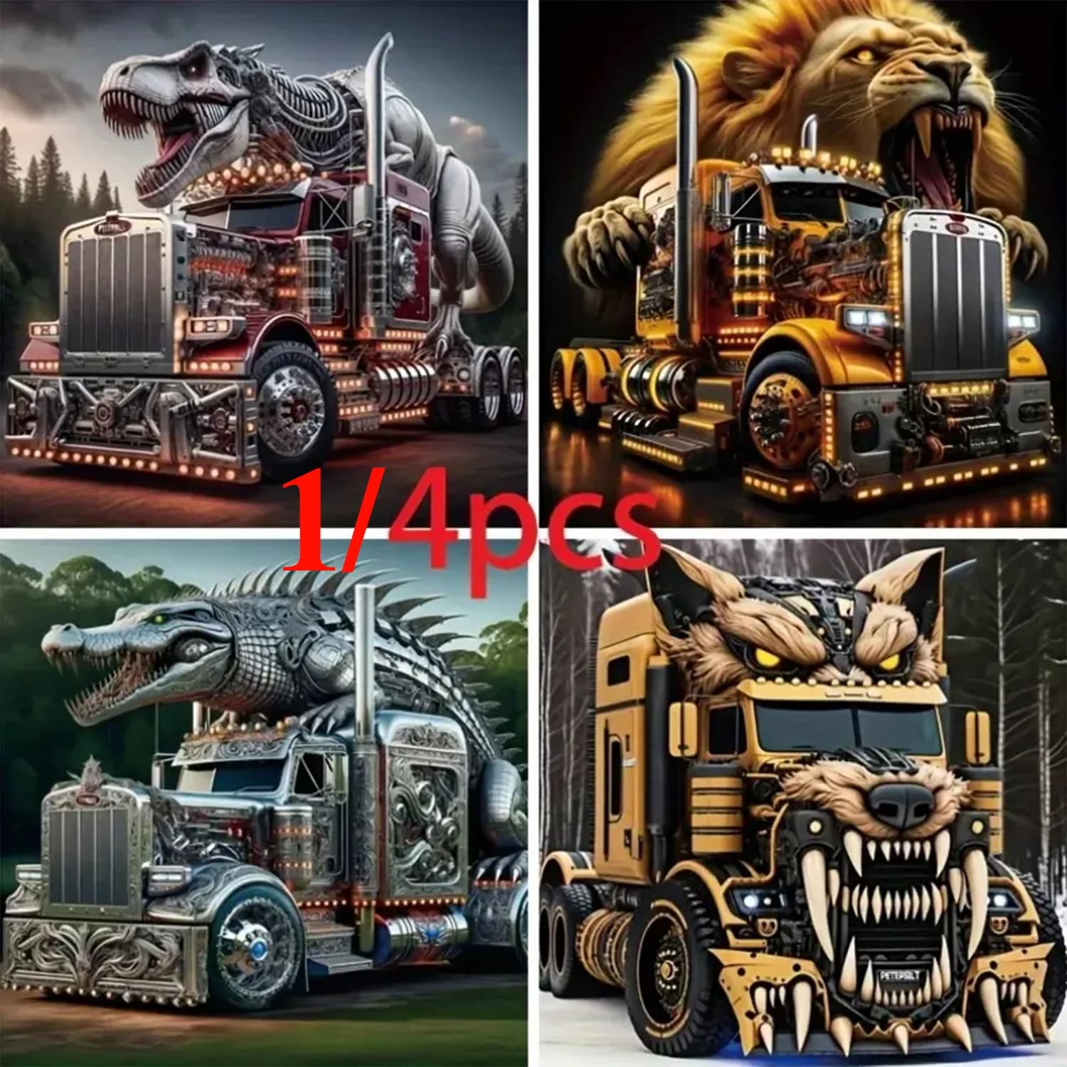 4 Different Truck Pattern Diamond Painting Kits, Randomly 1 Piece or a Complete Set of 4 Pieces, Frameless 11.81x11.81 Inches