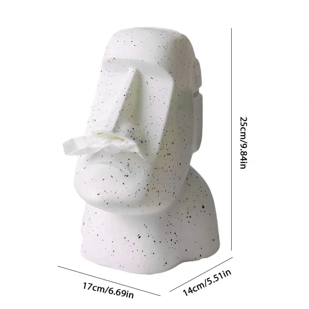 Porta Fazzoletti Statua Moai 25*17cm, Copri Scatola Fazzoletti Statua dell'Isola di Pasqua, 3-in-1 Porta Occhiali, Supporto per Cuffie, Scatola Decorativa