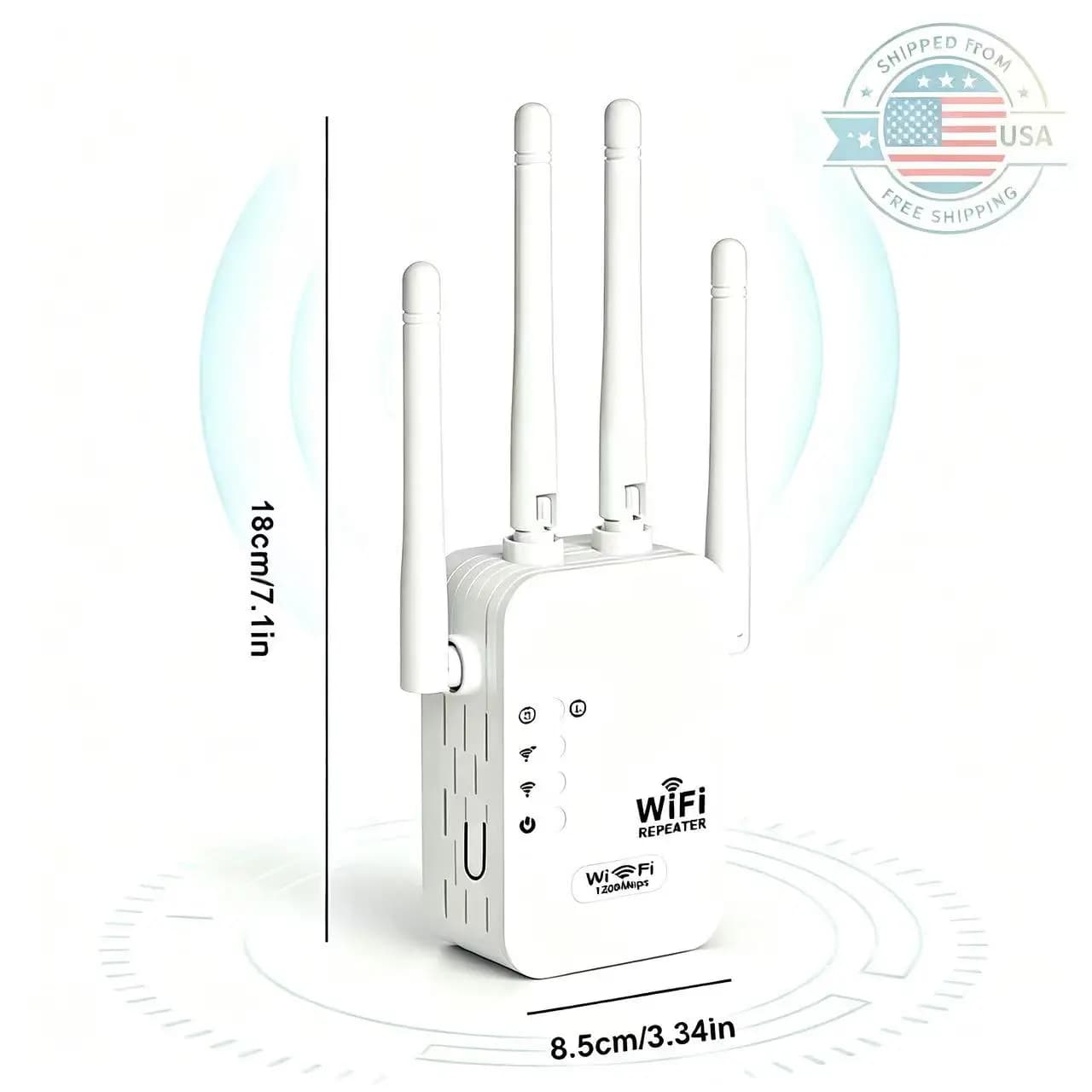 1200Mbps Dual Band WiFi Repeater 2.4G 5GHz Wireless Extender 4 Antennas Gigabit Wi-Fi Signal Amplifier Network Booster