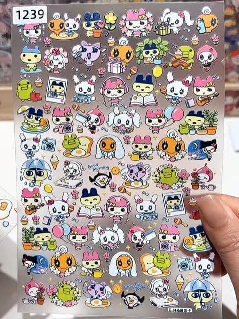 New Embossed Tamagotchi Waterproof Stickers, Cute Cartoon DIY Decals for Journal, Laptop, Tablet & Phone Case