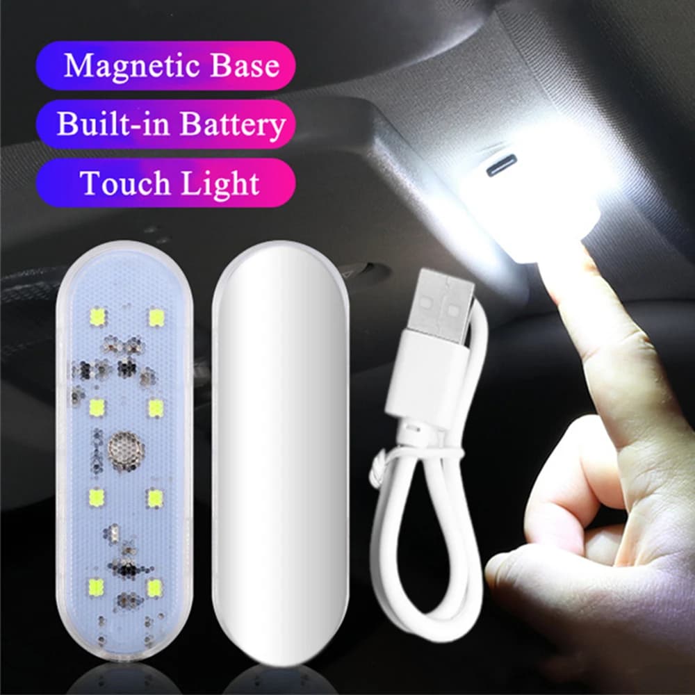 Luce interna per auto LED a prova di tocco Flash Light Magnete per porta Luce tattile Batteria ricaricabile USB Lampade da soffitto per camper per auto