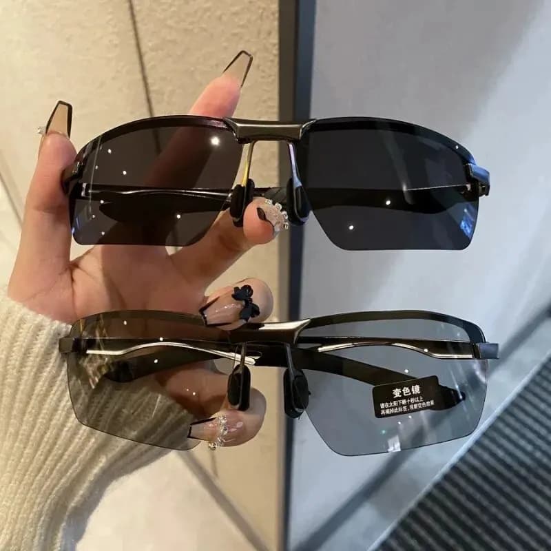 Occhiali da Sole Fotocromatici con Montatura Semi-Rimless per Uomo, Polarizzati per Guida, Sport all'Aperto, Ciclismo, Visione Notturna, Protezione UV400