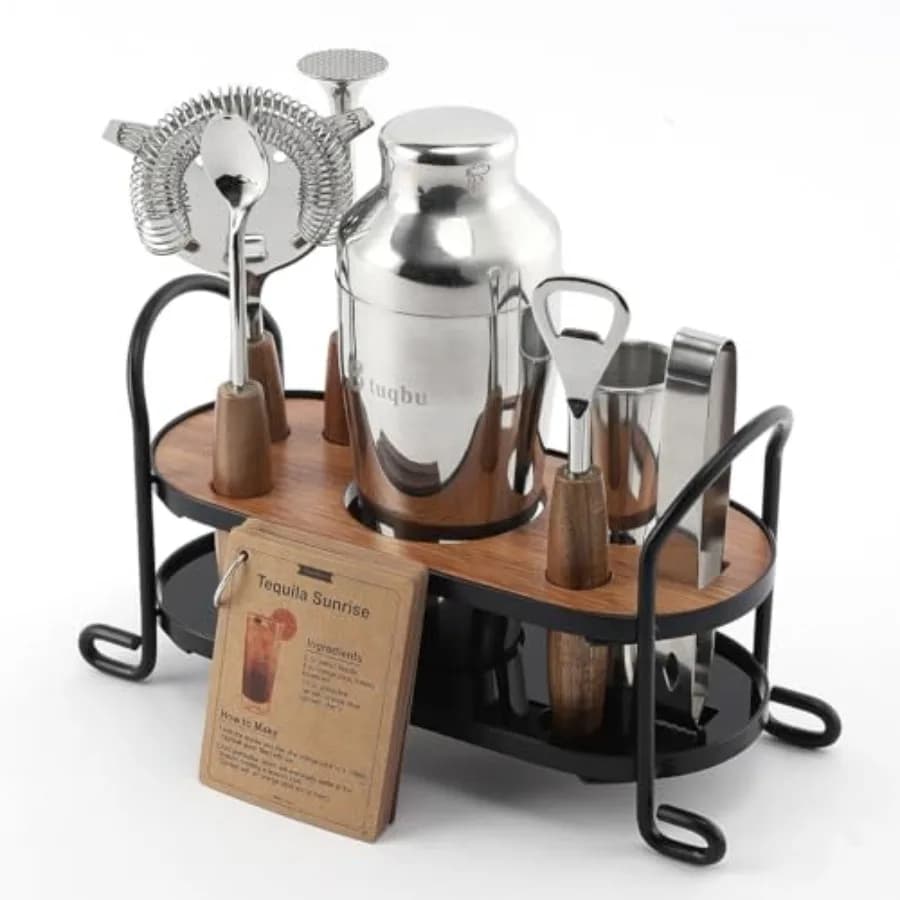 Cocktail Shaker Set with Stand Mixology Bartender Kit for Drink Mixing Mixology Set with 7 Bar Set Tools Cocktail Kit