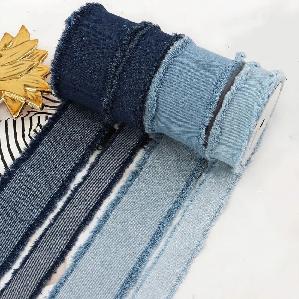 1.5Yards Denim Ribbon Blue Cowboy Solid Color DIY Sewing Crafts Hairclip Bows Handmade Fringe Silk Ribbon Wedding Invitations