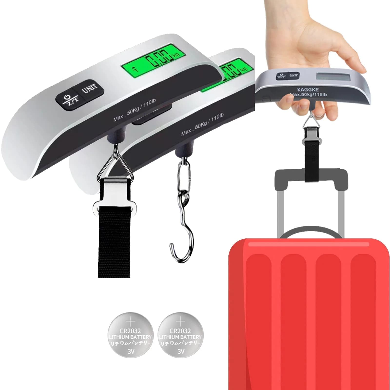 Bilancia Digitale Portatile per Bagagli da 50kg, Bilancia Elettronica con Display LCD, Strumento di Pesatura per Viaggi fino a 110lb