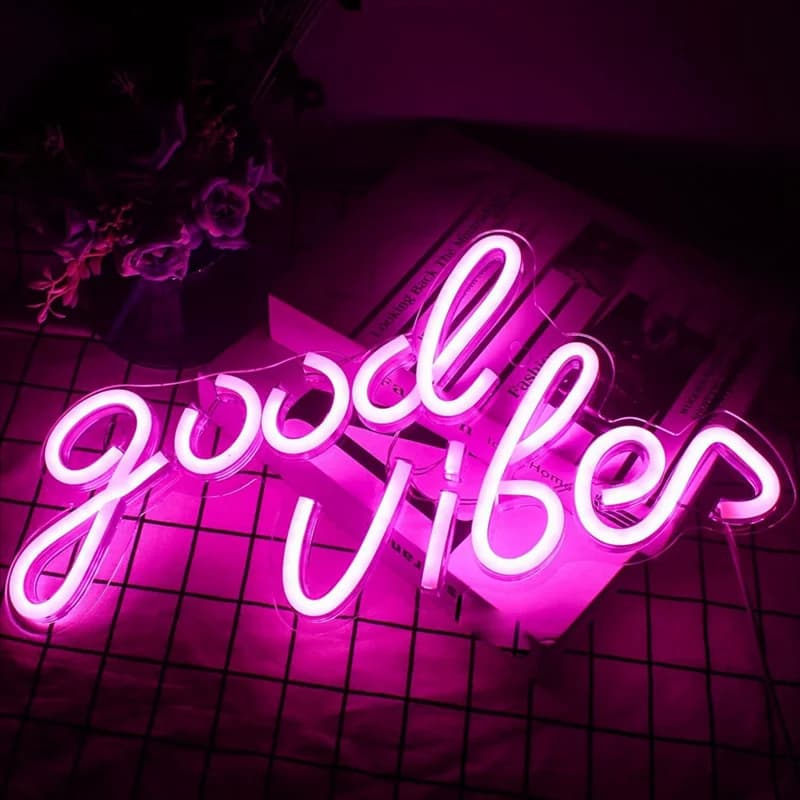 ABMO Good Vibes Insegna al neon Matrimonio Appeso a parete USB LED Insegne al neon Luci notturne a LED per la decorazione della camera da letto Arredamento delle camere